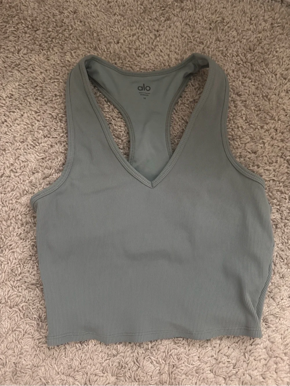 ALO Yoga Ribbed V-Neck Racerback Crop Top - Sage Green